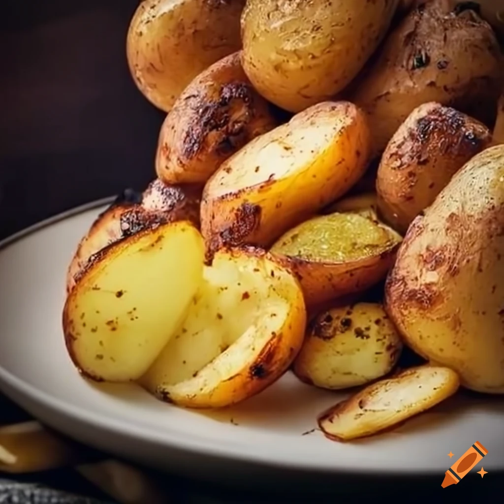 Delicious roast potatoes on a plate on Craiyon