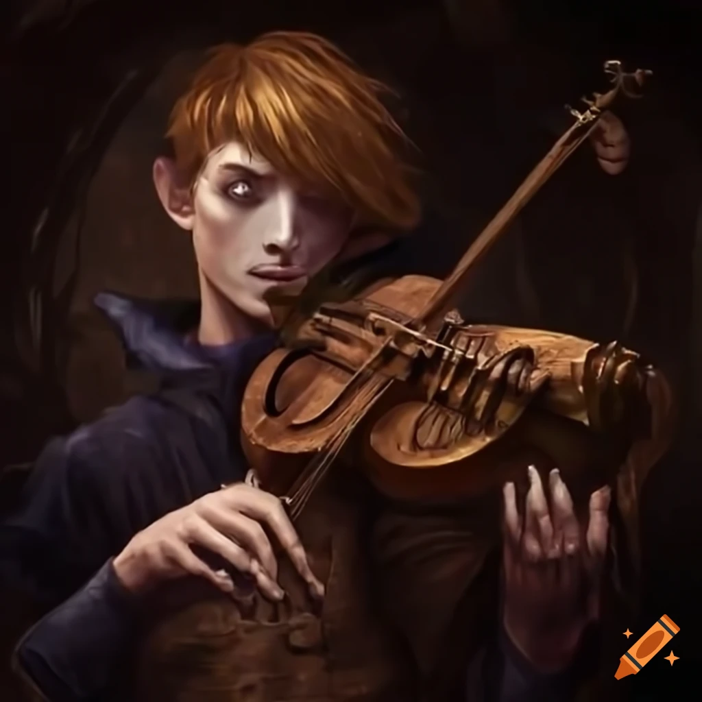 image of a male adolescent bard playing a hurdy-gurdy