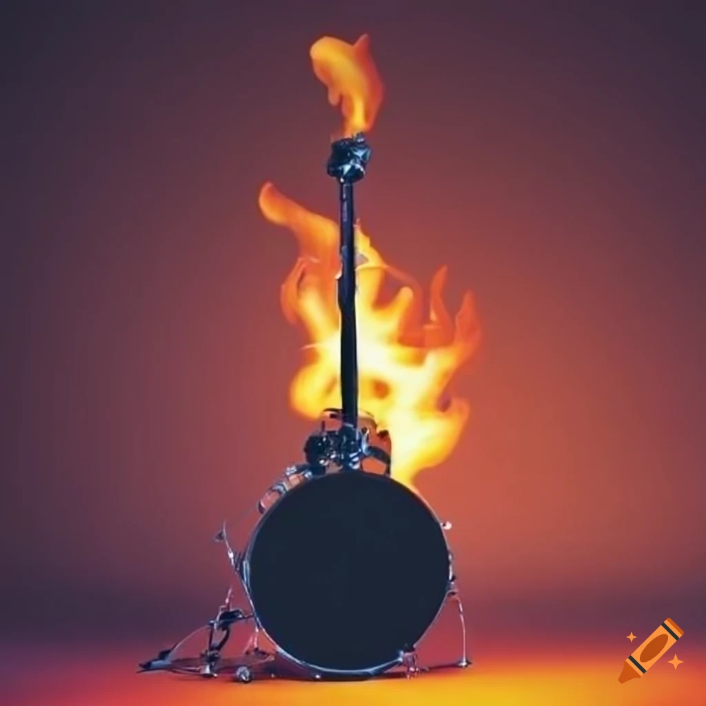 image of a drum set on fire