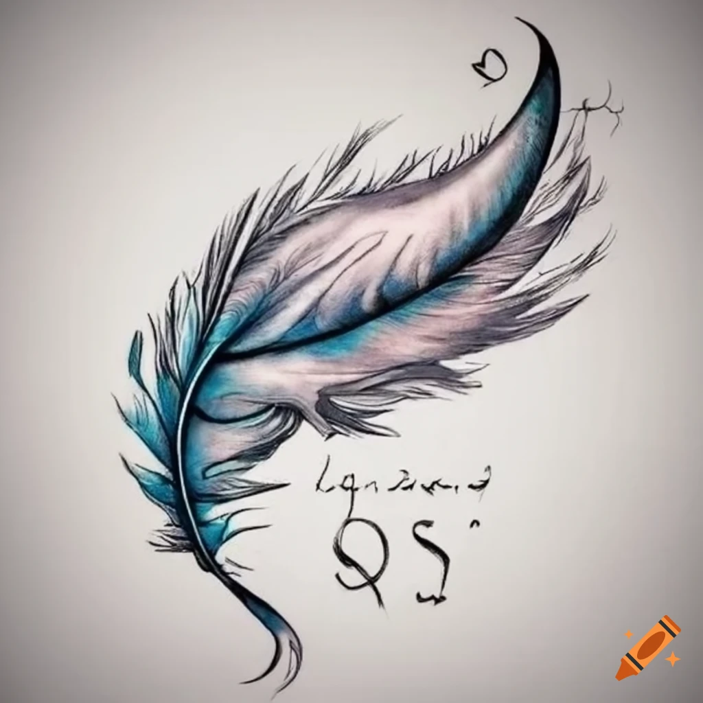 Angelic feather tattoo design with letters lk on Craiyon