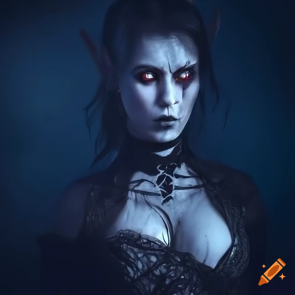 portrait of a dark elf warrior in lacy leather corset