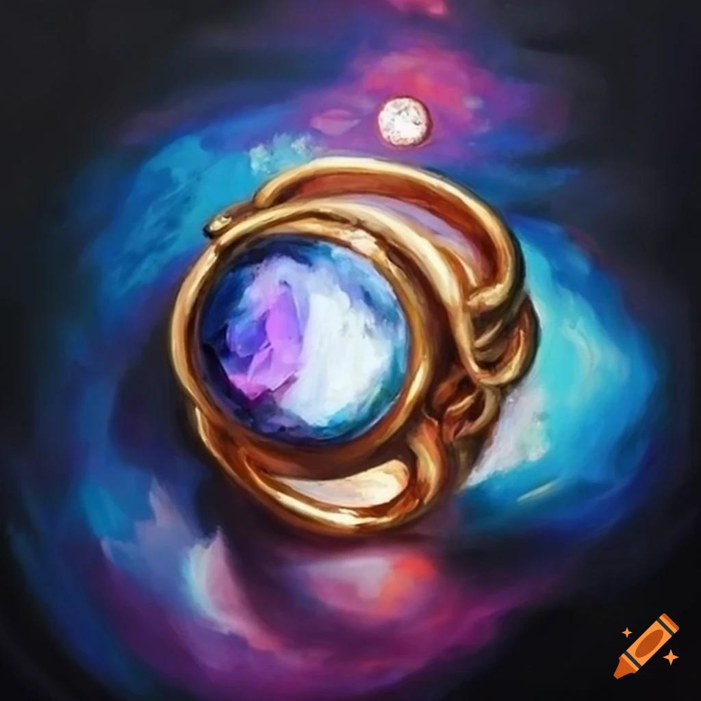 Oil painting of a shiny ring with a moon gem on Craiyon