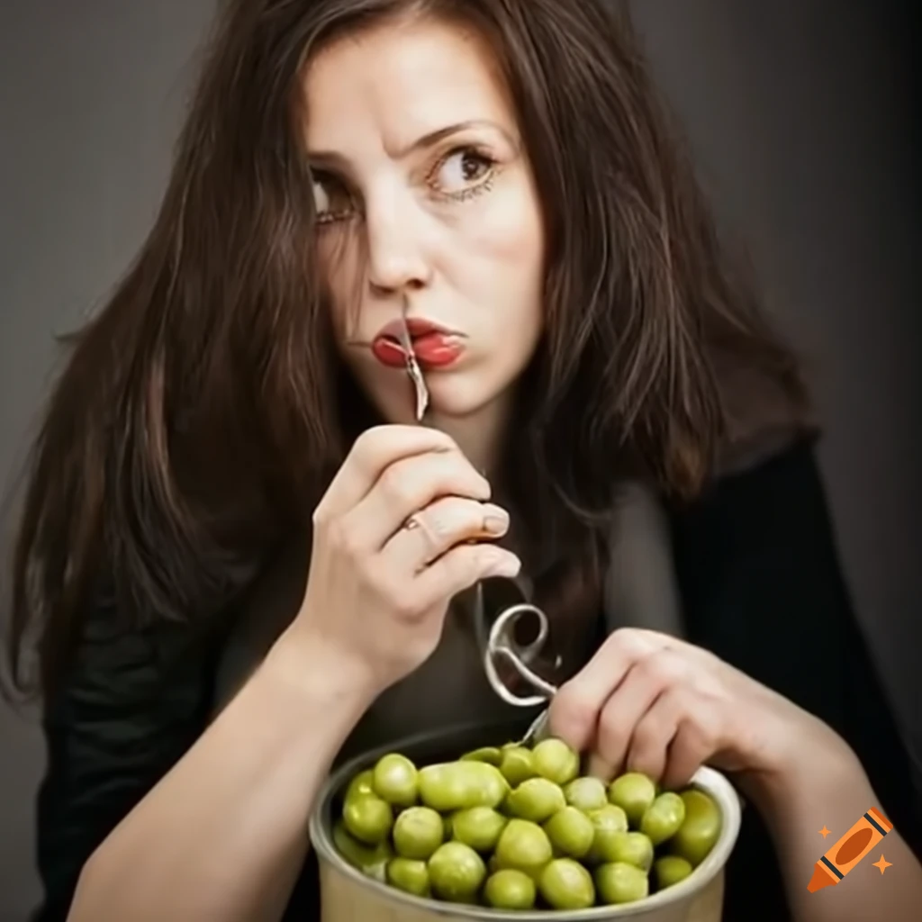 woman contemplating a purchase of canned peas