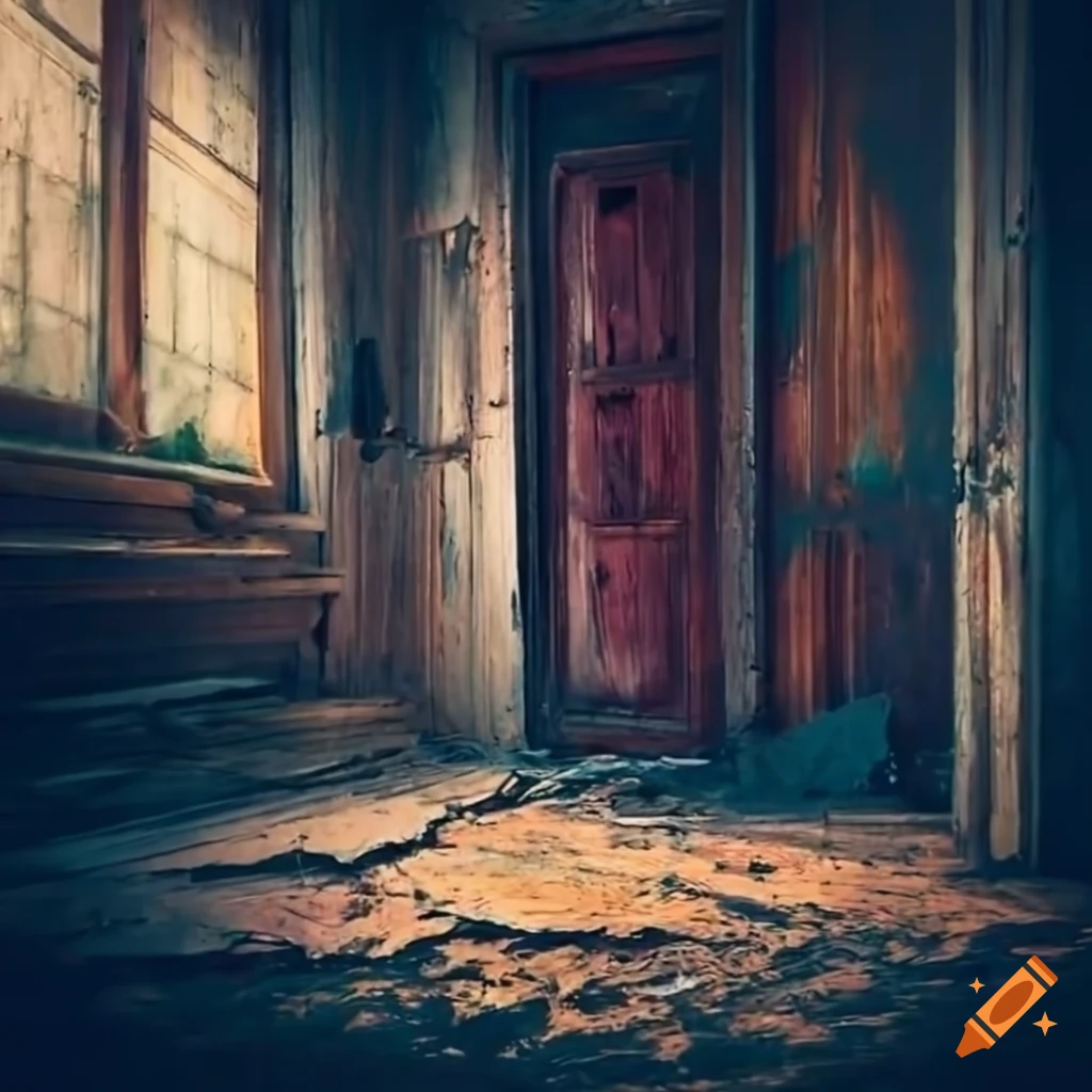 image of an abandoned house with rotten wood and broken floor