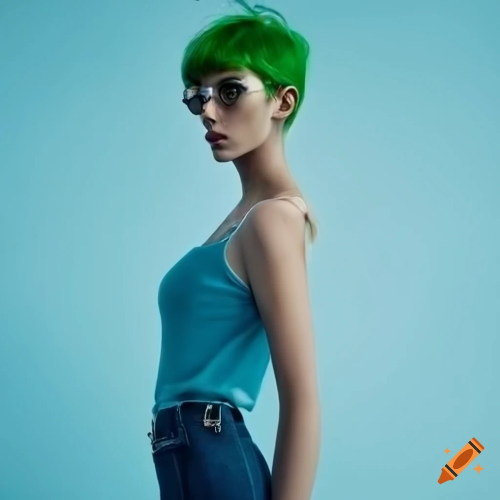 fashionable Irish girl with pixie haircut and green hair