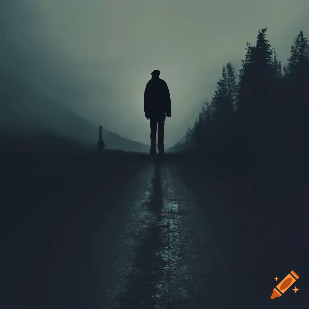 silhouette of a man on a long winding road