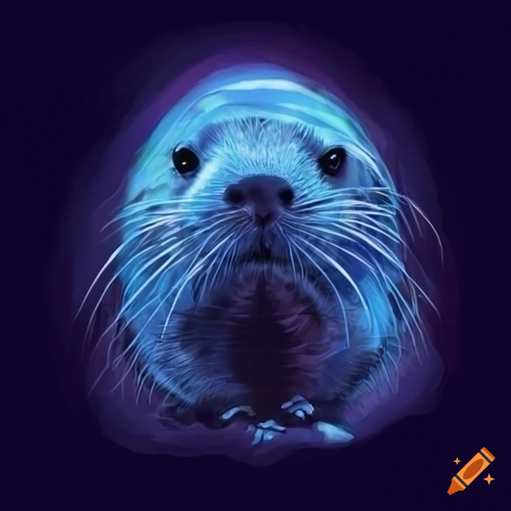 dibujo digital de una nutria en tonos azules con efecto de humo