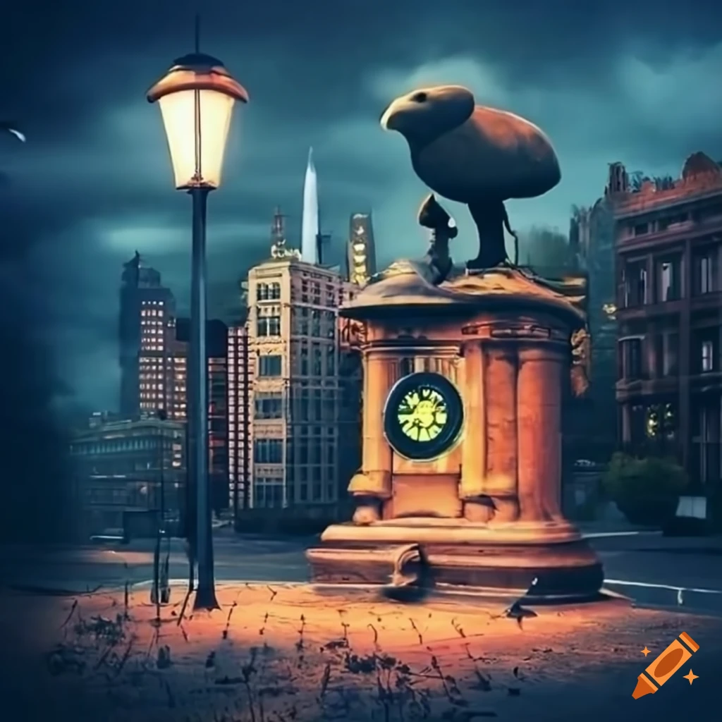 surrealist urban park with magical elements
