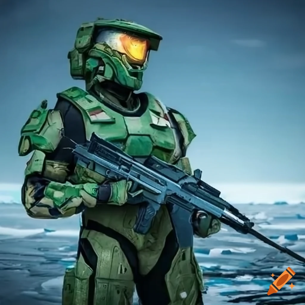 image of a modern sci-fi commando in Antarctica