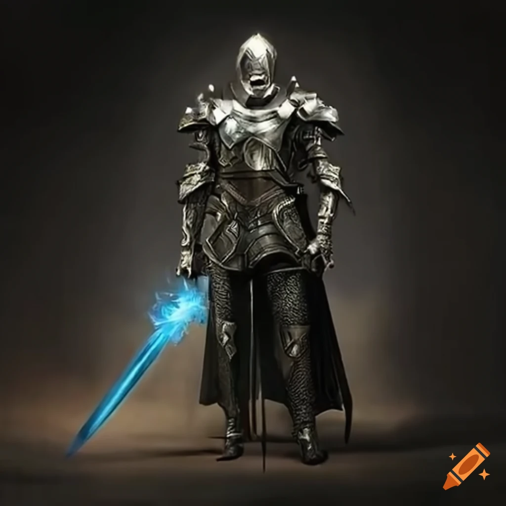 Image of a soldier in diamond reinforced iron armor with excalibur on Craiyon