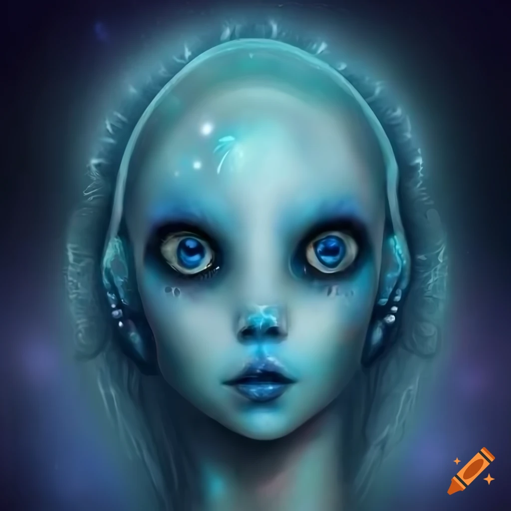 Digital Portrait Of A Captivating Blue skinned Alien On Craiyon