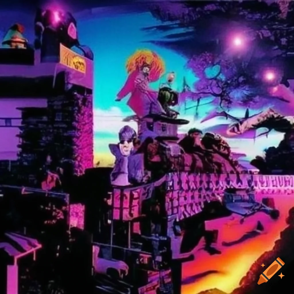 vibrant 1990s chillwave collage featuring various iconic references