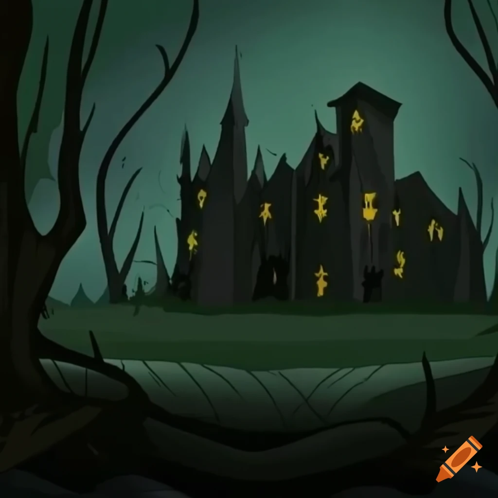 cartoon of a Hemi Cuda racing through a spooky forest