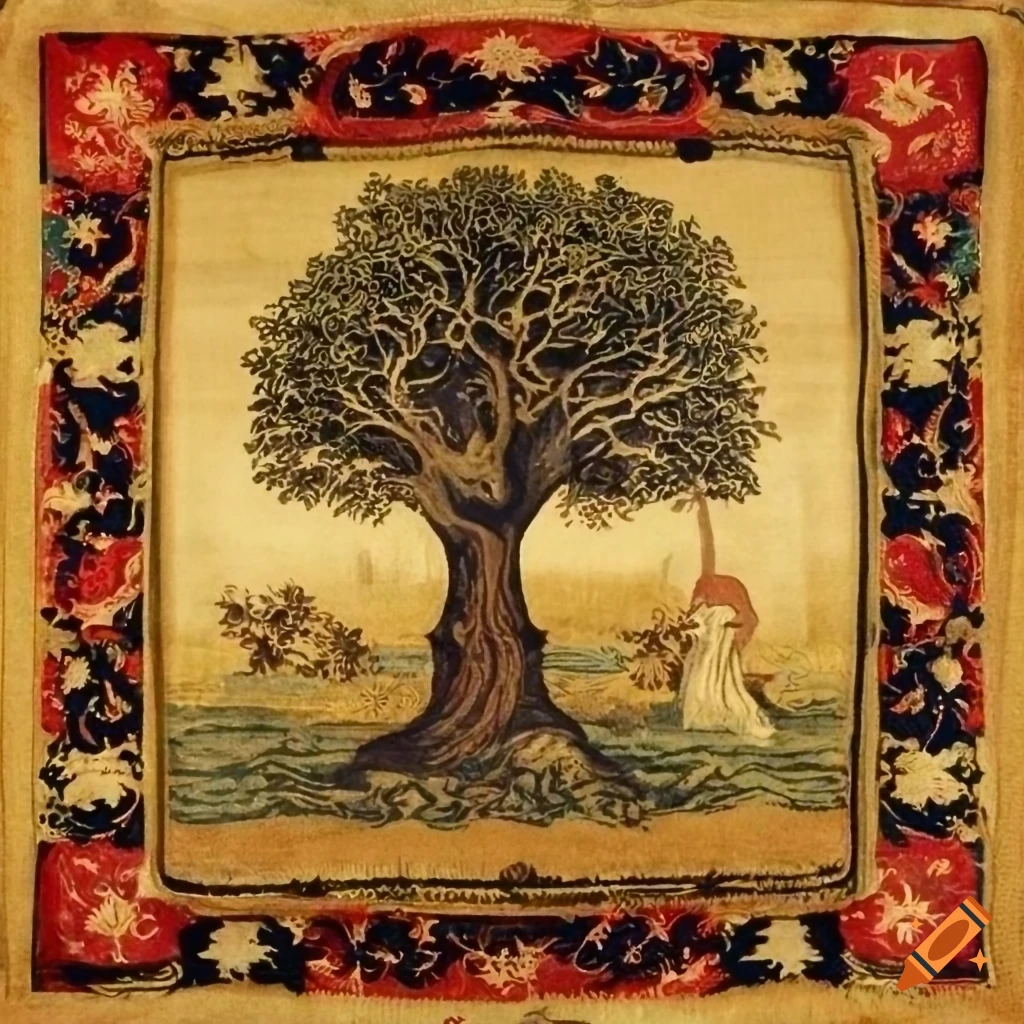 medieval tapestry with a tree design