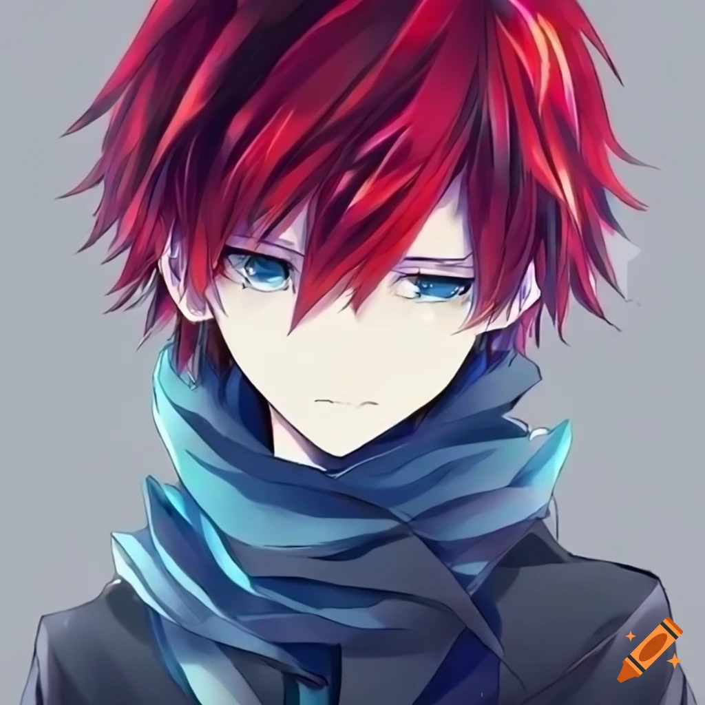 Anime character with red and blue hair