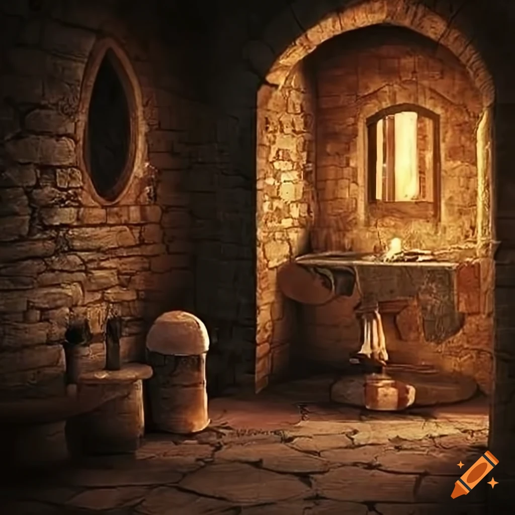 Medieval stone bathroom on Craiyon