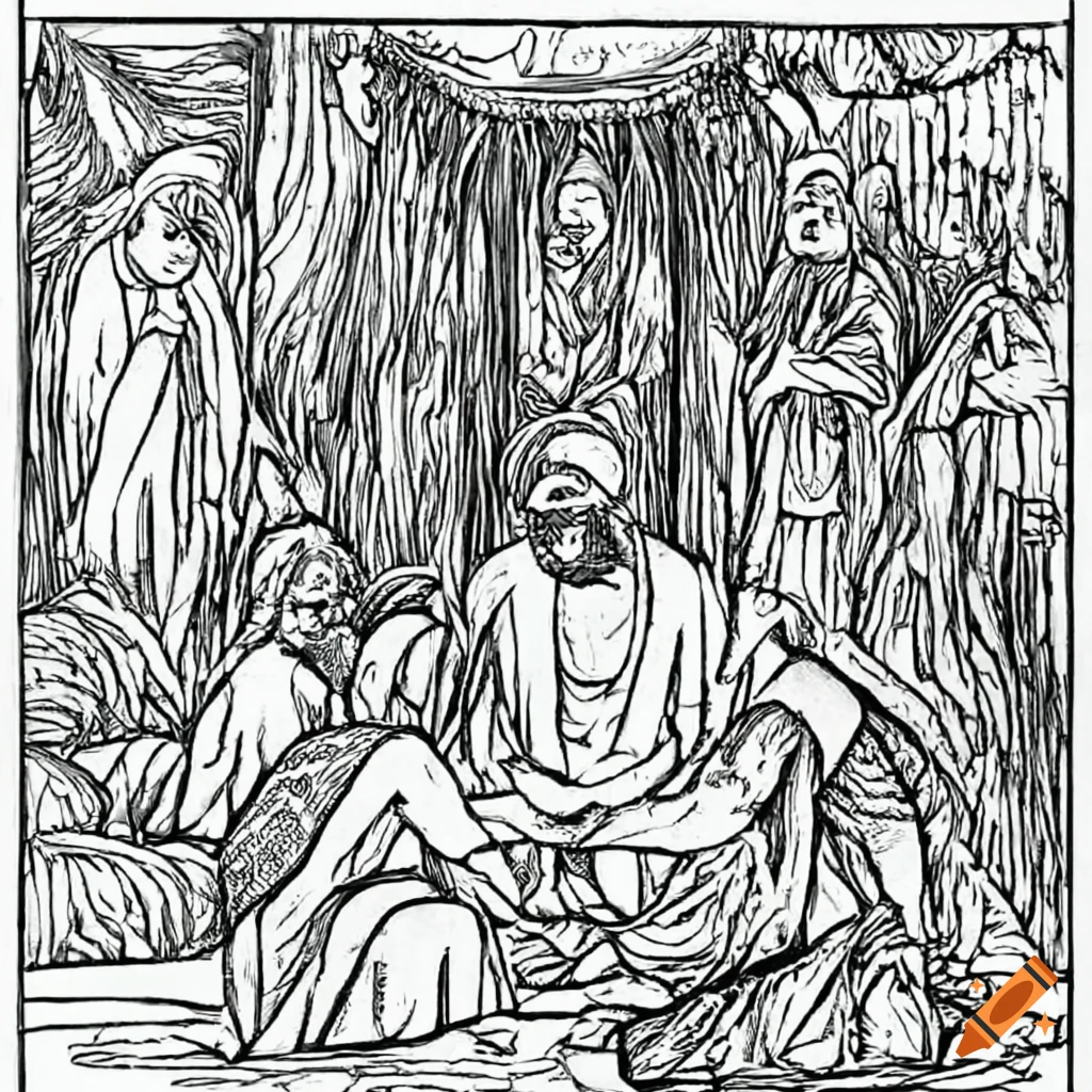 coloring page of the healing of the demoniac in Capernaum