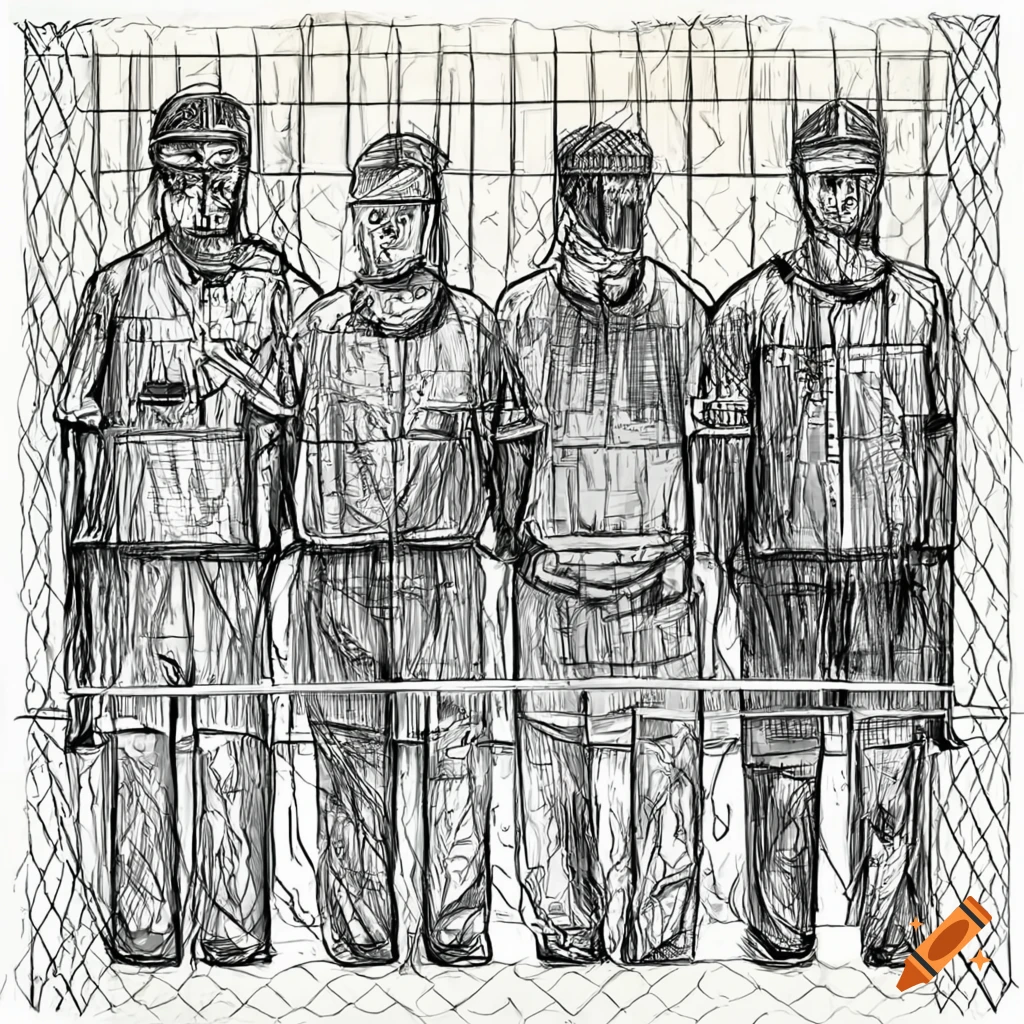 Artistic depiction of a man wrapped in black cloth and barbed wire