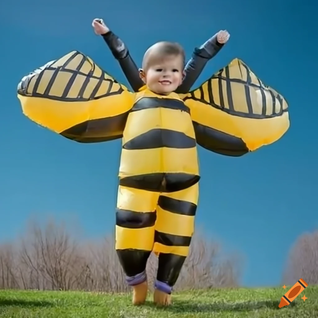child wearing bee costume with puffy wings