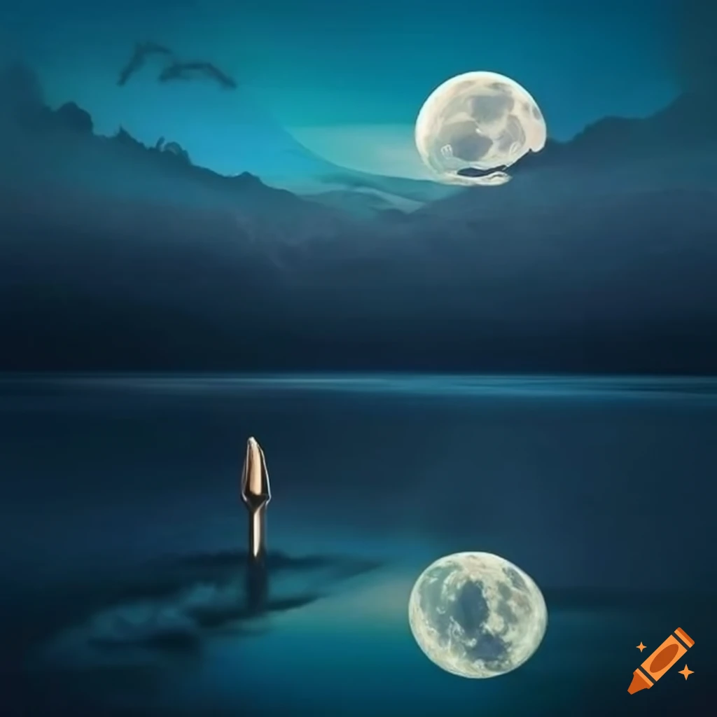 Mesmerizing artwork of a hidden moon reflecting on water on Craiyon