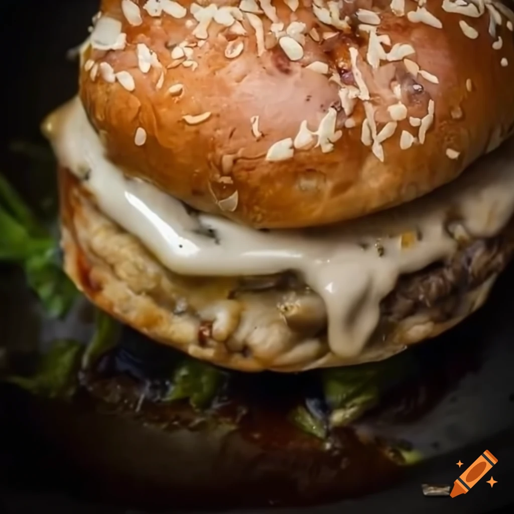delicious beef burger with cream of mushroom soup