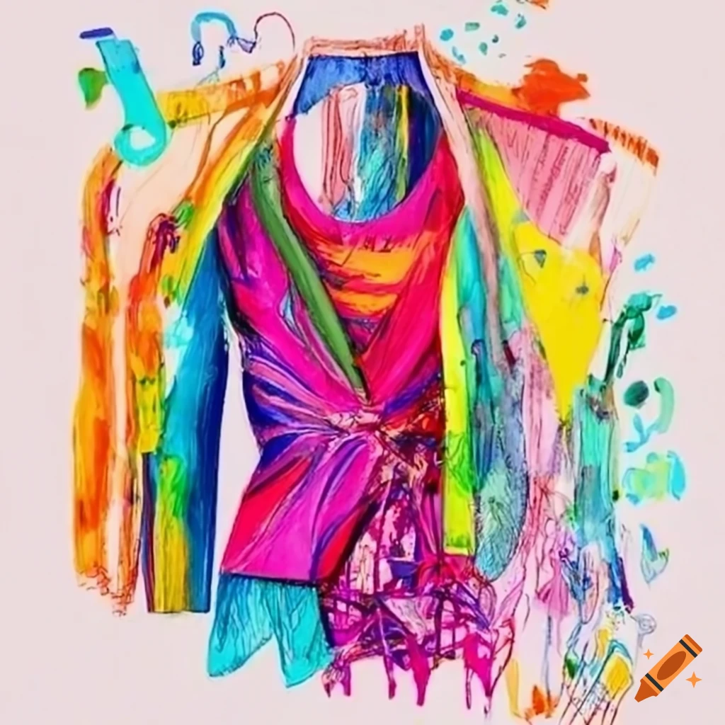 Artistic drawing of upcycled objects and clothes on Craiyon