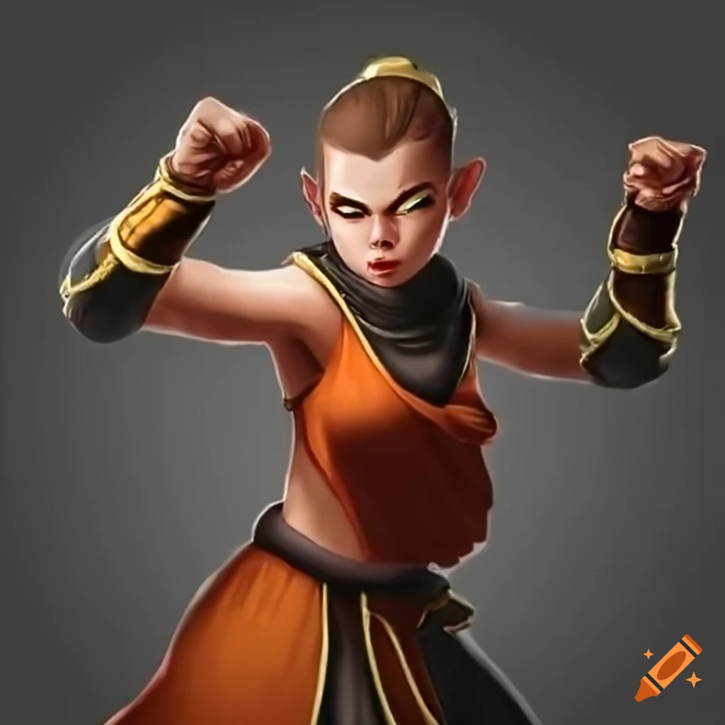 image of a female monk fighter in action