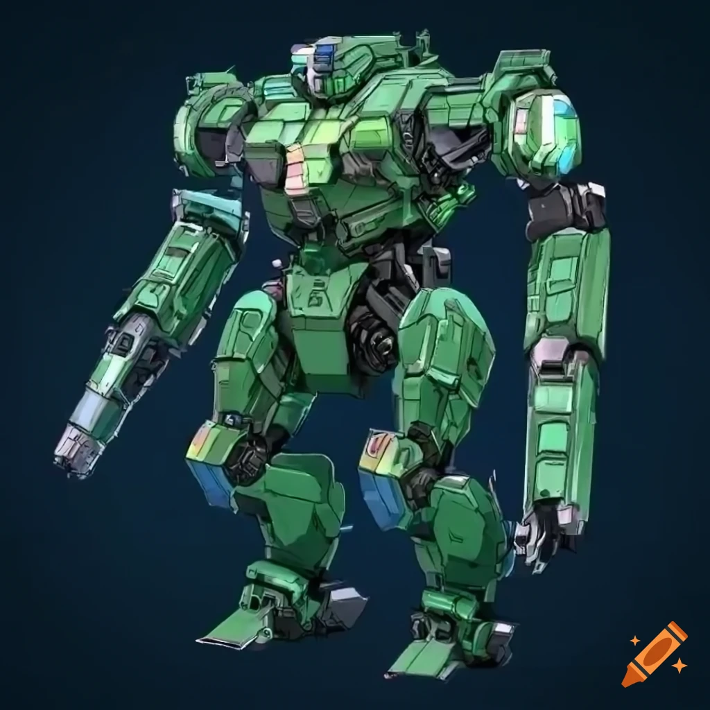 Anime-style mecha with tank lower body and bulky armor
