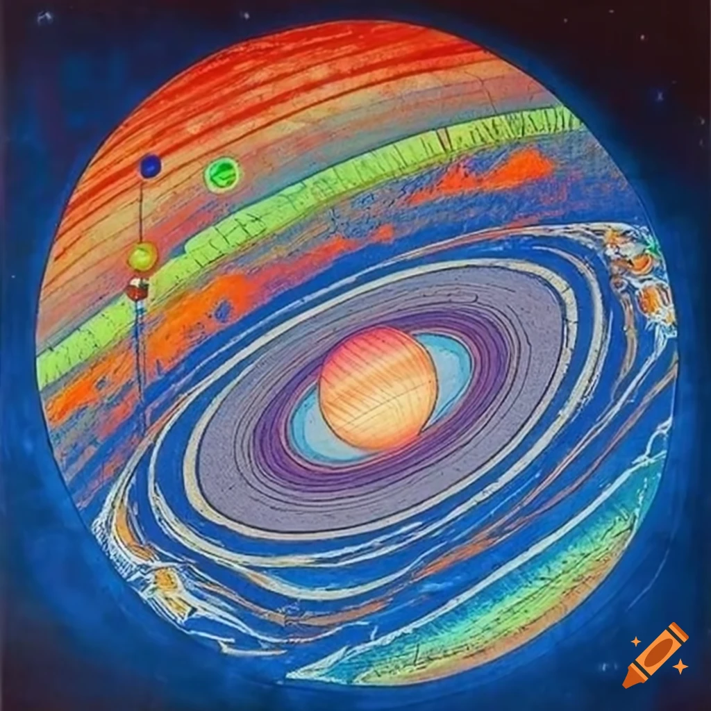 cinematic representation of the solar system inspired by Cruz Diez