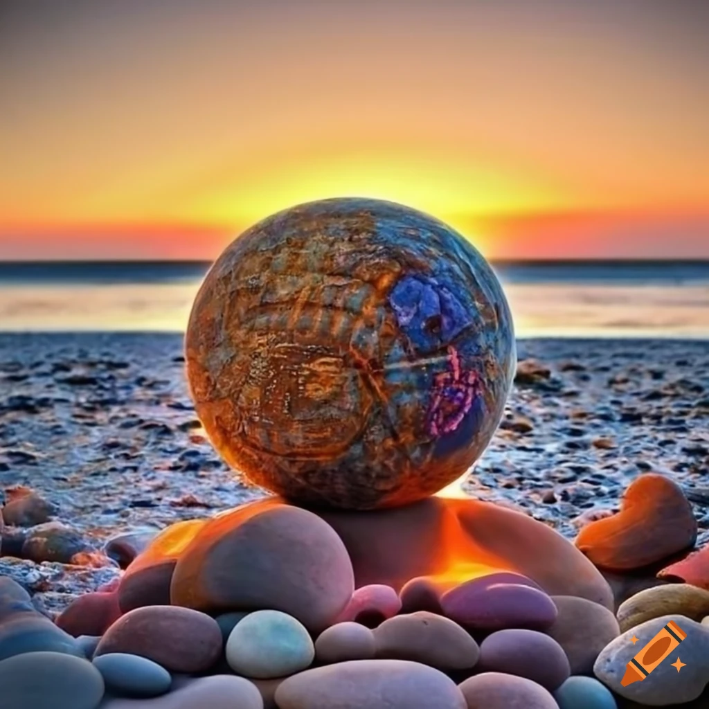 artistic arrangement of multicoloured pebbles on a beach