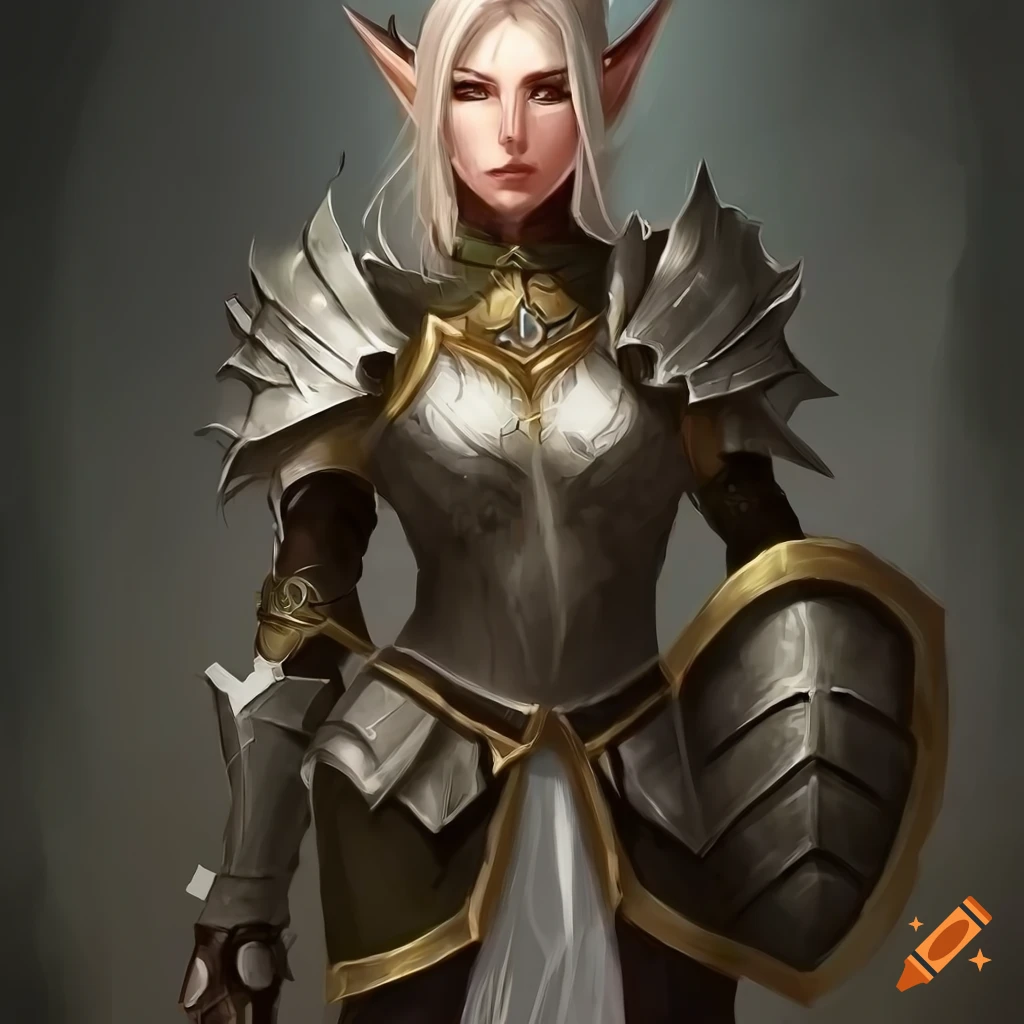 Fantasy concept art of a female elf in armor on Craiyon