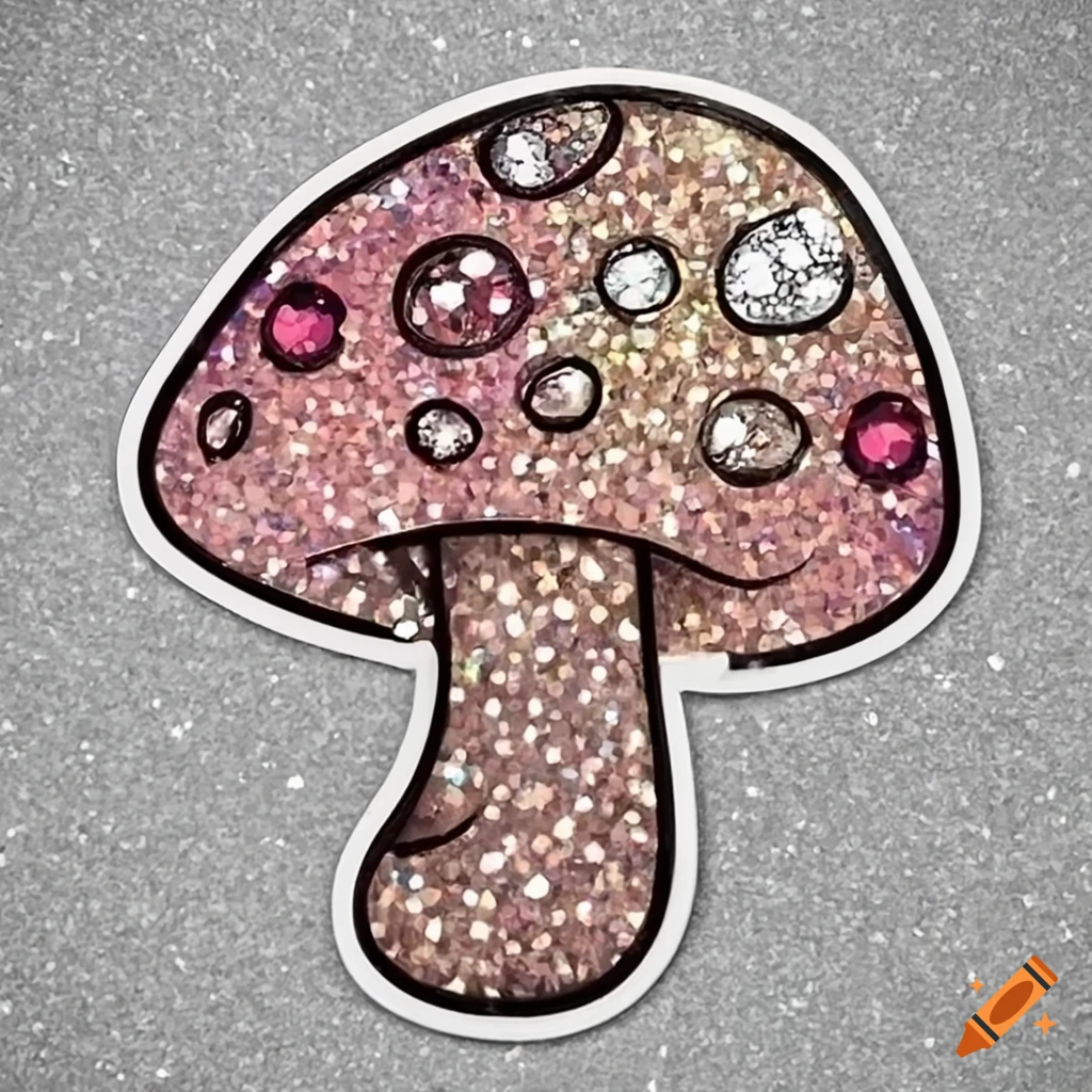 Cute mushroom sticker with glitter and rhinestones on Craiyon