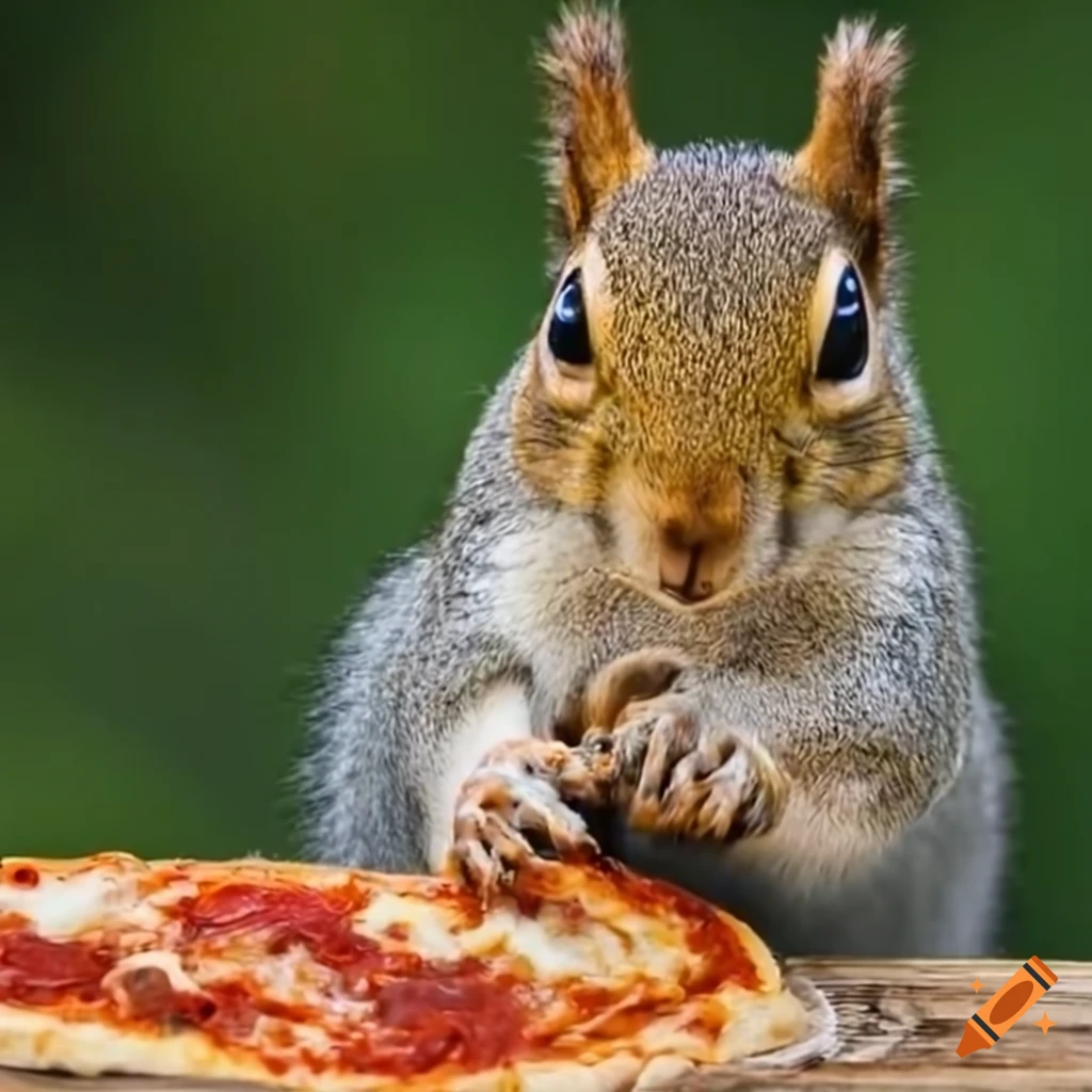 Funny illustration of a squirrel making pizza on Craiyon