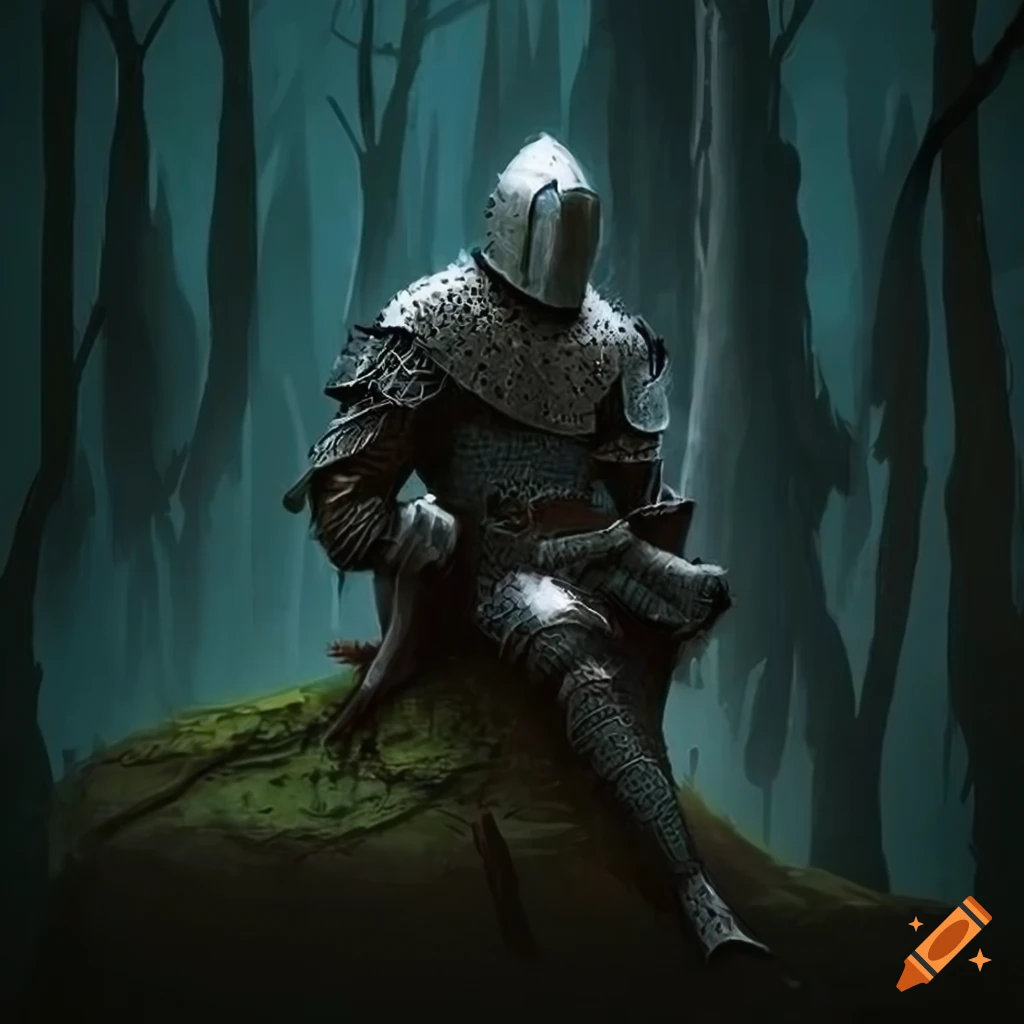 concept art of a medieval knight in a dark forest