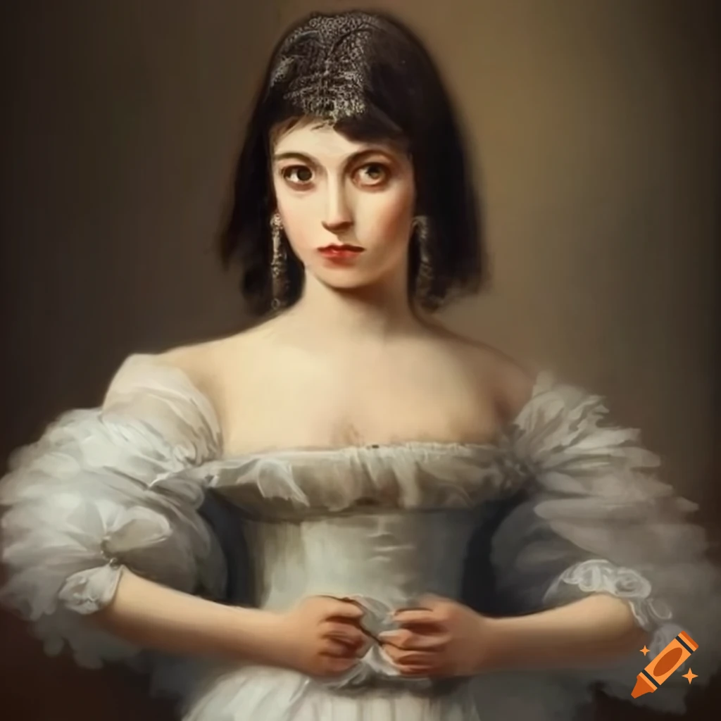 Portrait Painting Of A Brunette Woman With A White Headress On Craiyon portrait-painting-of-a-brunette-woman-with-a-white-headress-on-craiyon