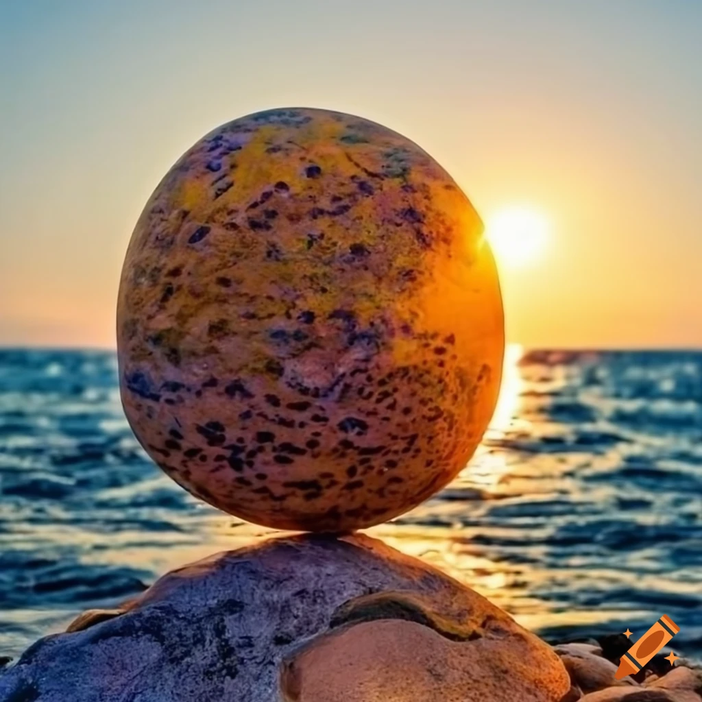 Colorful rock art on the beach at sunset