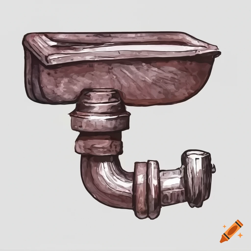 hand-drawn watercolor illustration of a sink p trap