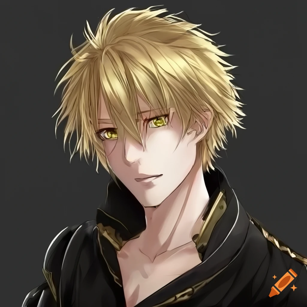 Anime character with blond hair and golden eyes on Craiyon