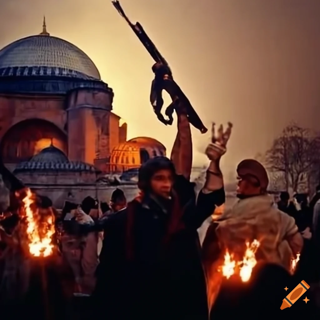 photo of the Greek coup d'etat of 1967 outside of Hagia Sophia