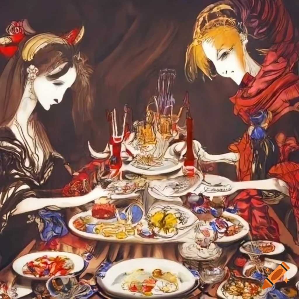 Yoshitaka Amano inspired dinner party artwork