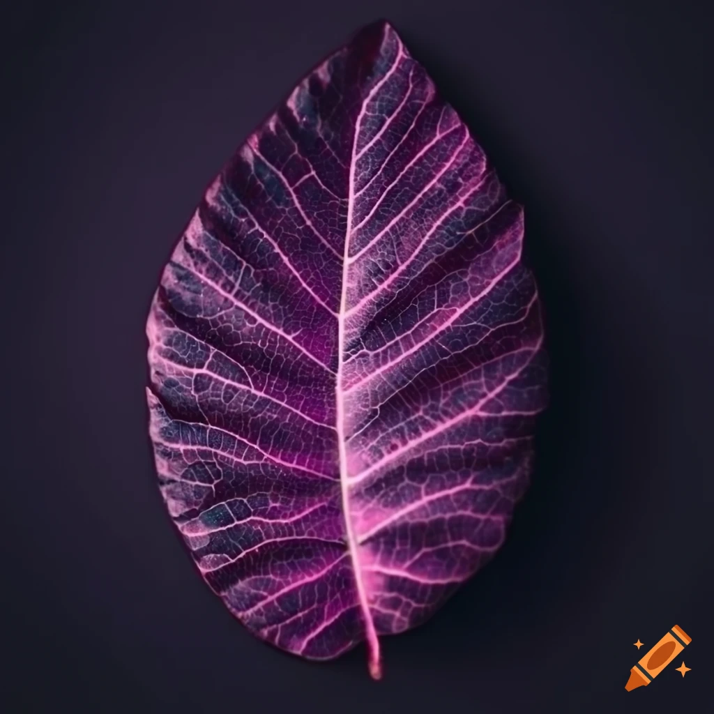 dark purple leaf with pink veins