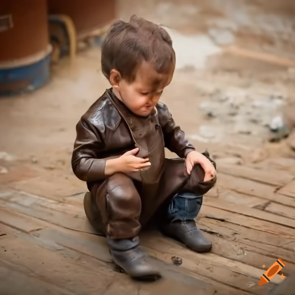toddler boy construction worker on a building site