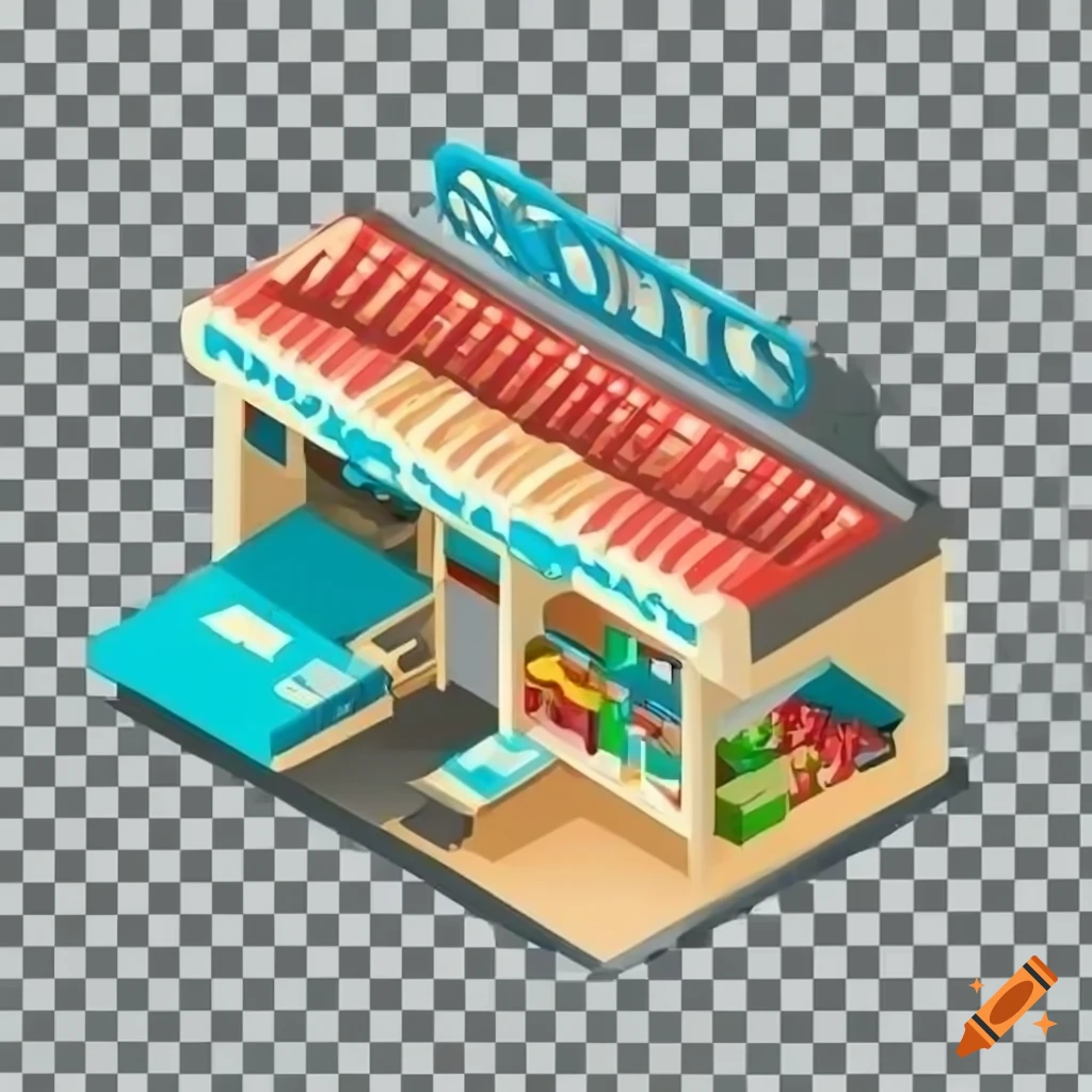 isometric illustration of a transparent grocery store