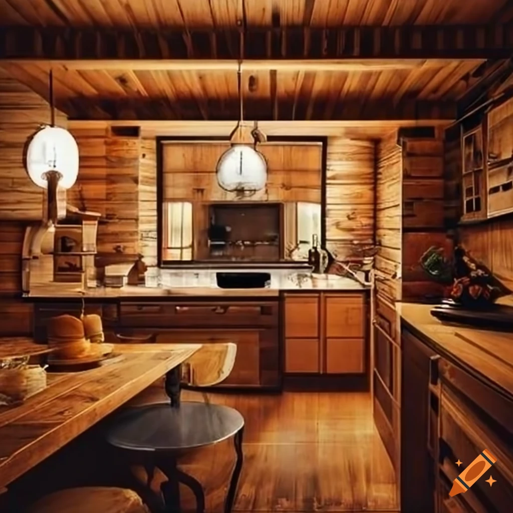 Cozy wooden kitchen at night