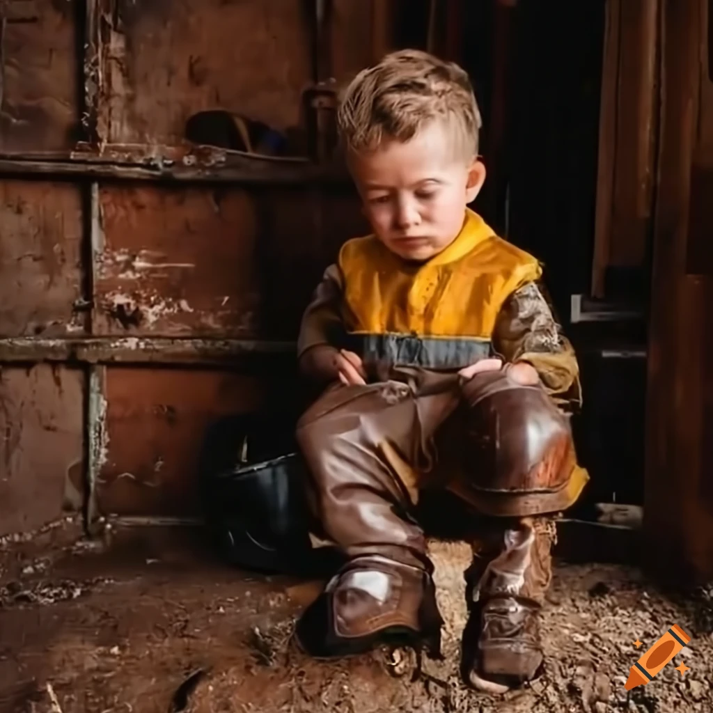 toddler boy construction worker on a building site