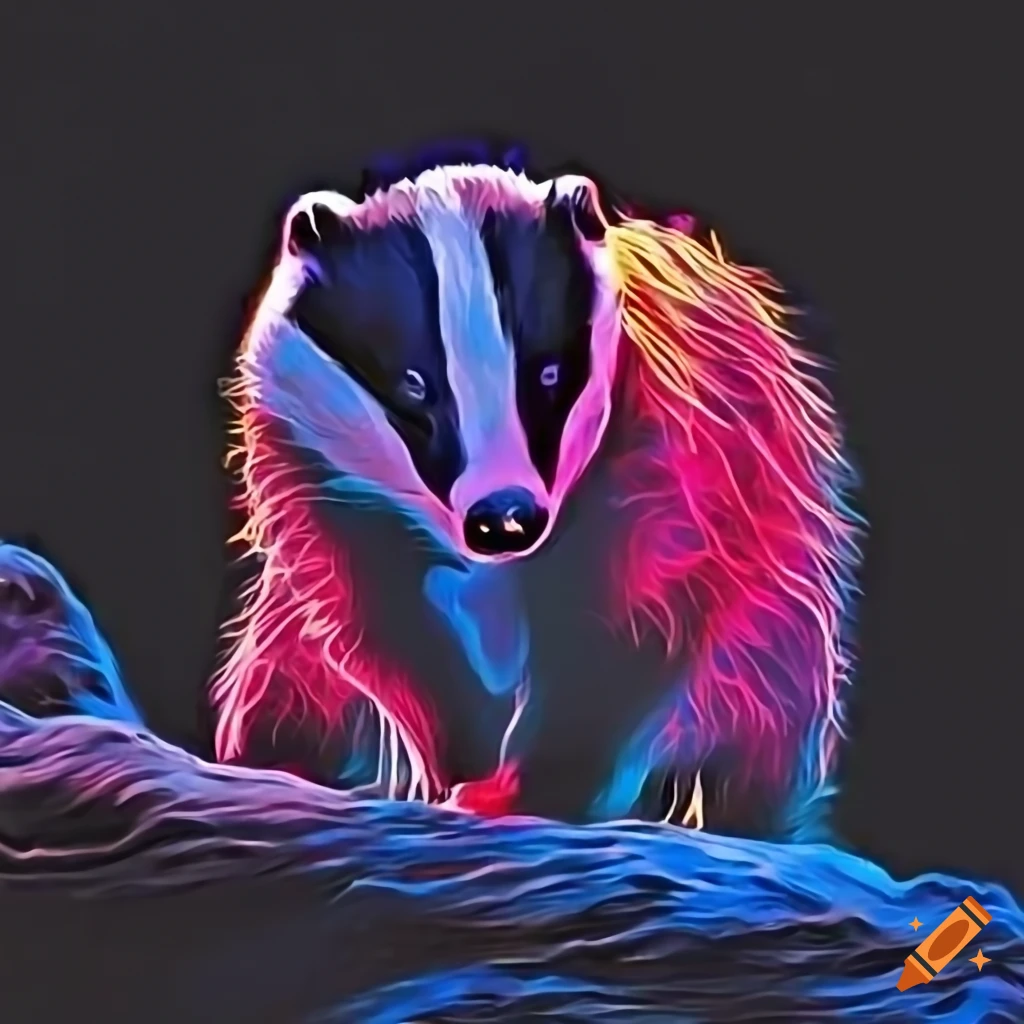 Neon light badger artwork on Craiyon