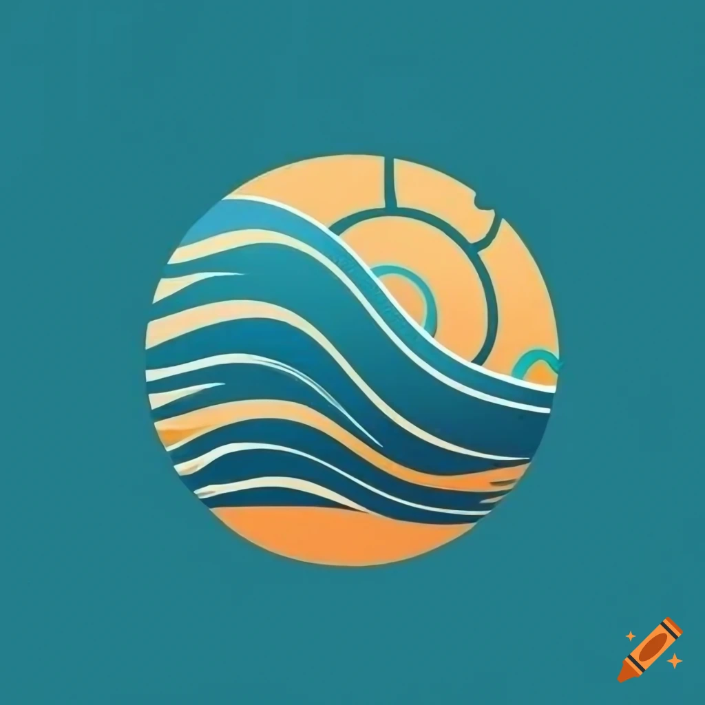 Ocean logo with waves, fish, and sea creatures on Craiyon