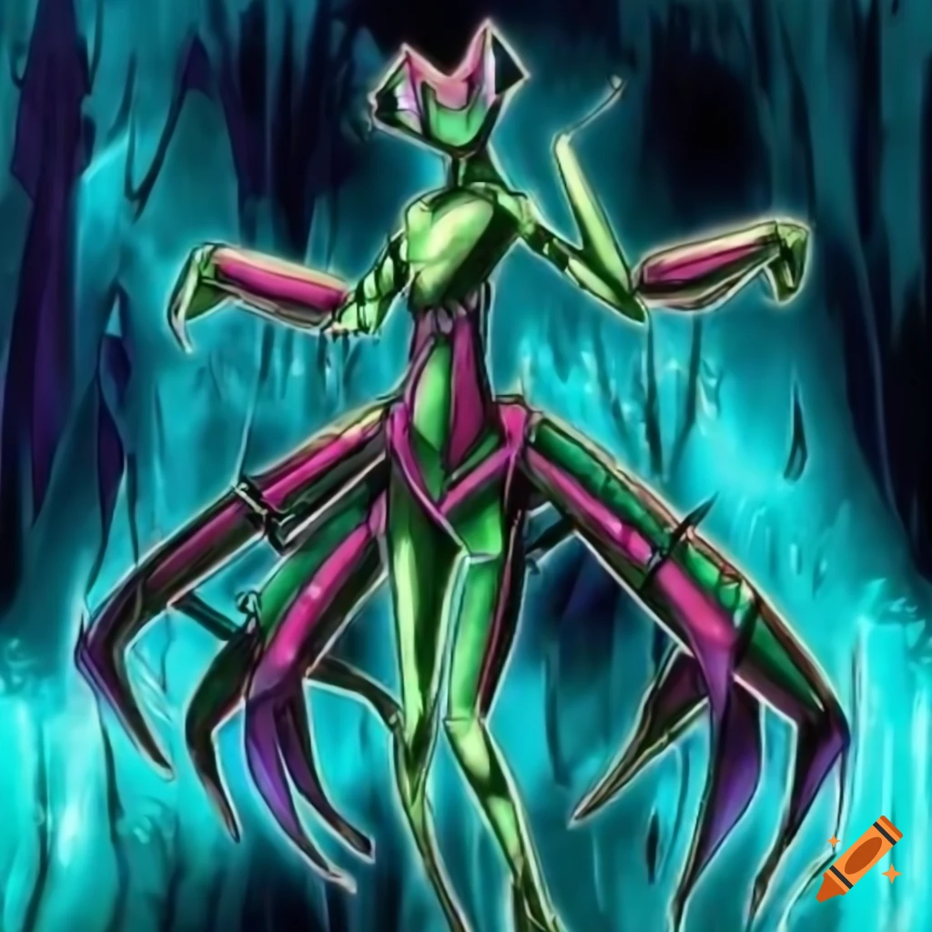 Yugioh card art featuring a mantis creature