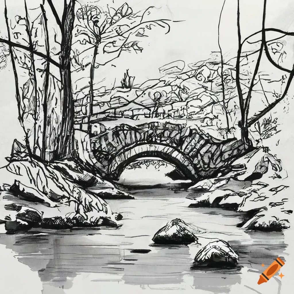 Giant bridge over river. continuous one line of bridge drawing posters for  the wall • posters signature, asset, single line | myloview.com