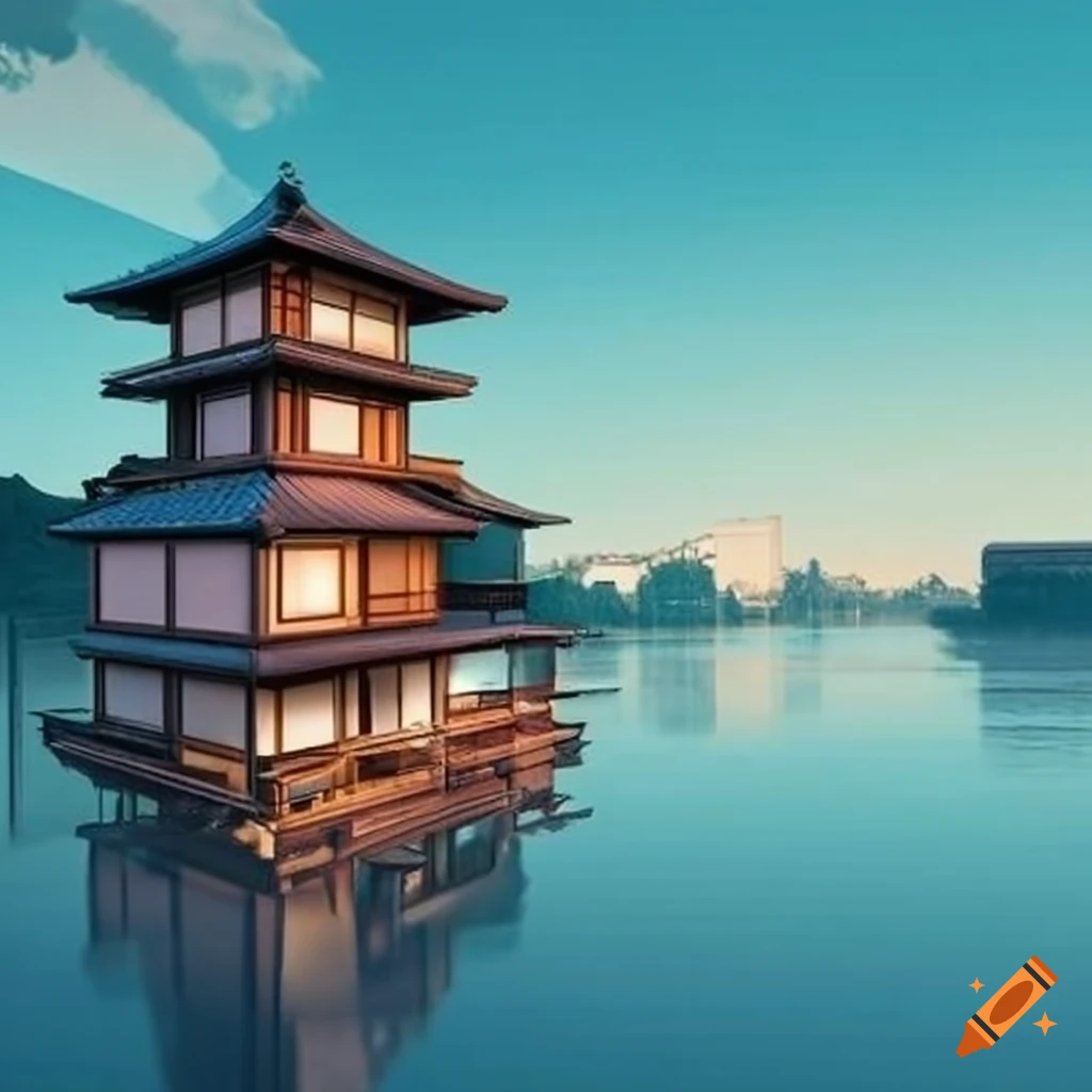 Japanese style house by the lake on Craiyon